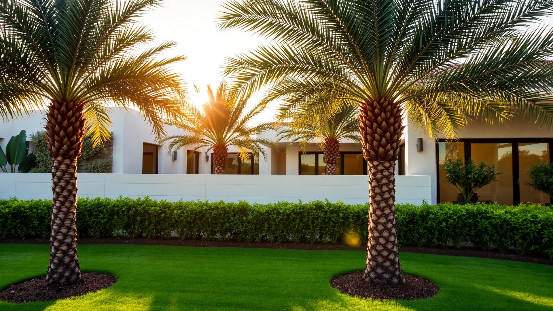 Landscaped garden with palm trees in Dubai